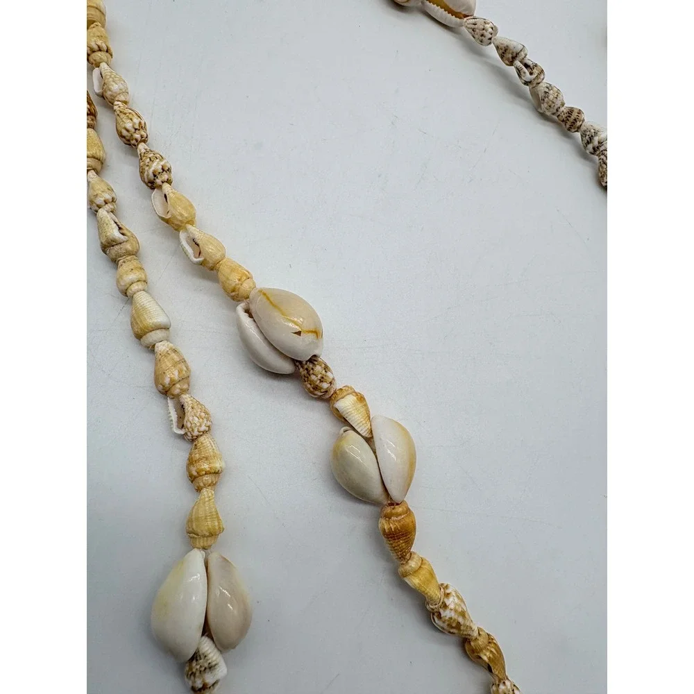 Cowrie Sea Shell Necklace Set 34 Inch‎ Beach Boho Two Strands Cream Brown Tones